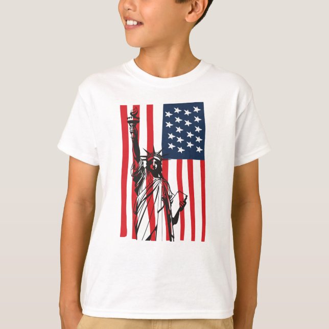 New York NYC Statue of Liberty USA America Flag T-Shirt (Front)
