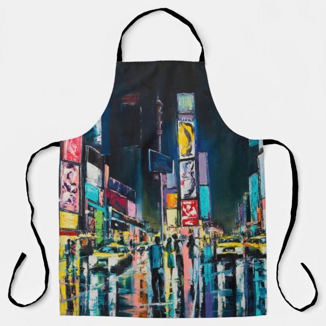"New York" oil painting, a night view of New York, Apron (Front)