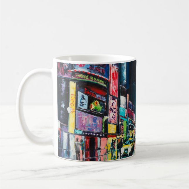 "New York" oil painting, a night view of New York, Coffee Mug (Left)