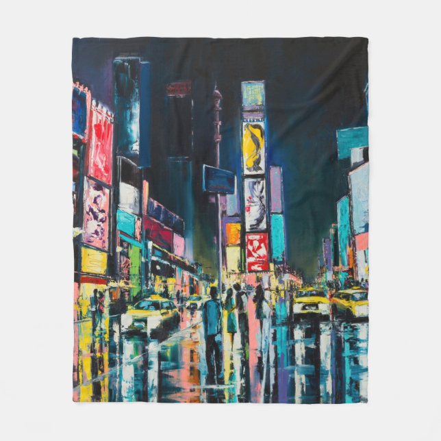 "New York" oil painting, a night view of New York, Fleece Blanket (Front)