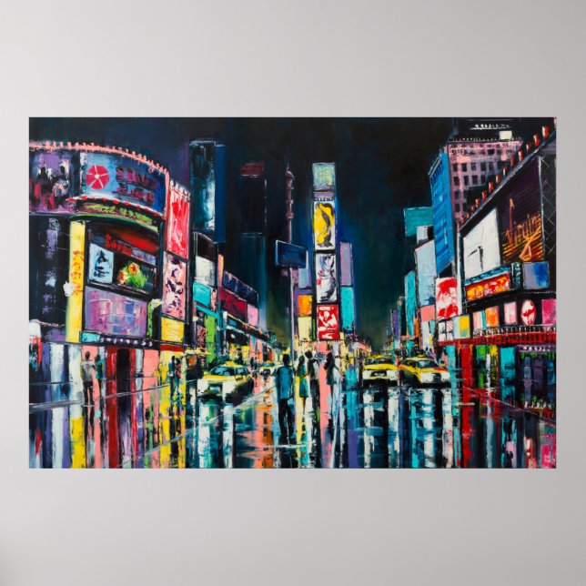 "New York" oil painting, a night view of New York, Poster (Front)