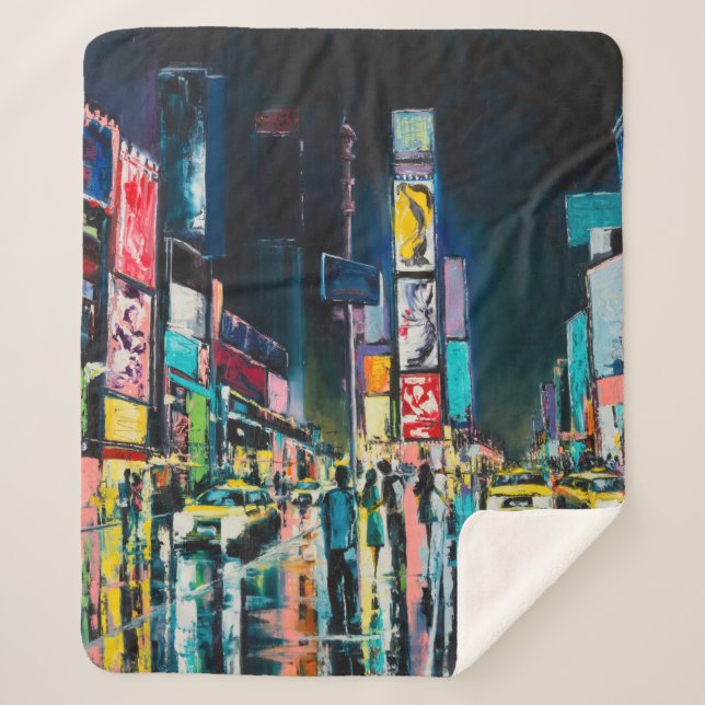 "New York" oil painting, a night view of New York, Sherpa Blanket (Front)