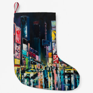 "New York" oil painting, a night view of New York, Small Christmas Stocking