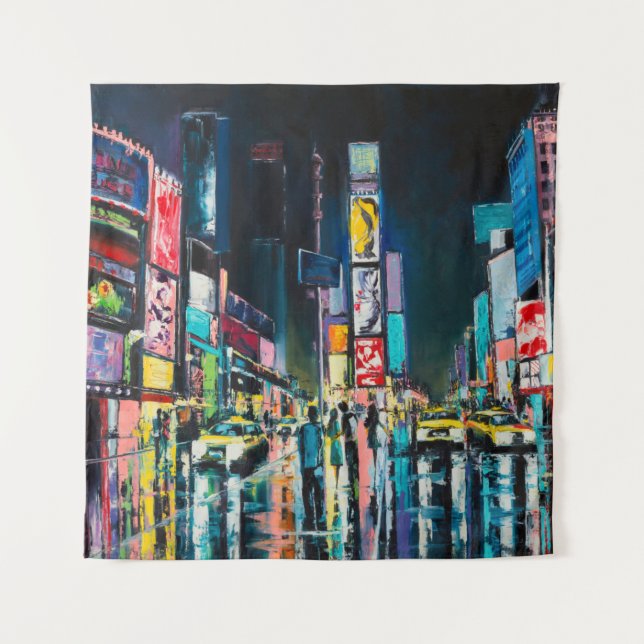 "New York" oil painting, a night view of New York, Tapestry (Front)