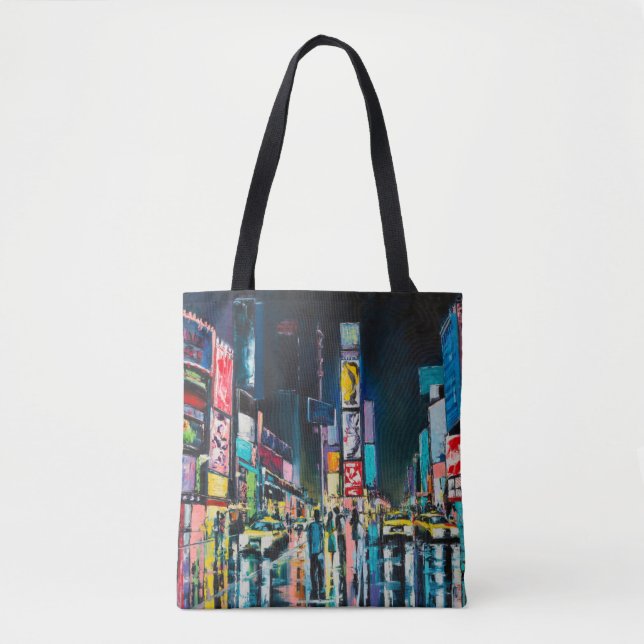 "New York" oil painting, a night view of New York, Tote Bag (Front)