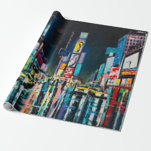 "New York" oil painting, a night view of New York, Wrapping Paper