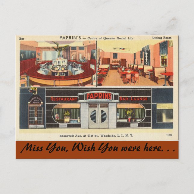 New York, Paprins Restaurant Bar Lounge, Woodside Postcard (Front)