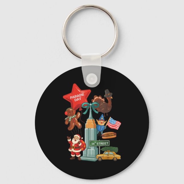 New York Parade Day Thanksgiving Santa Taxi  Key Ring (Front)