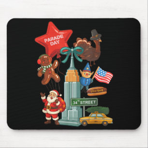 New York Parade Day Thanksgiving Santa Taxi Mouse Mat