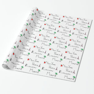 New York, Paris, London, Miami Wrapping Paper