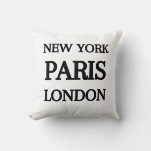 New York, Paris, London typography Cushion