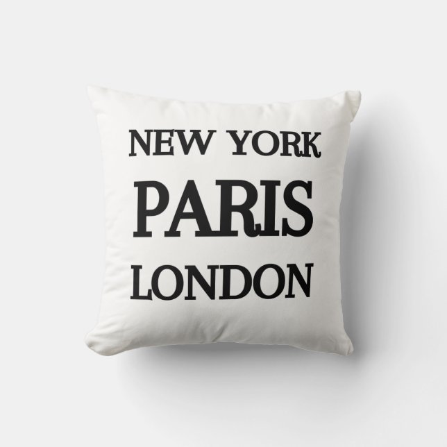 New York, Paris, London typography Cushion (Front)