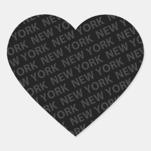 New York Pattern Dark Grey Heart Sticker