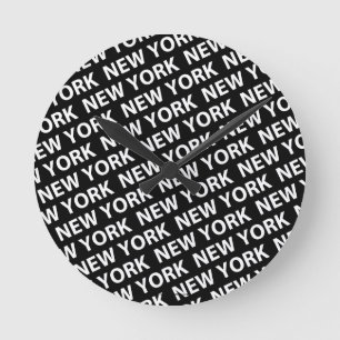 New York Pattern White Round Clock