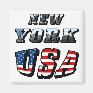 New York Picture and USA Flag Text Magnet