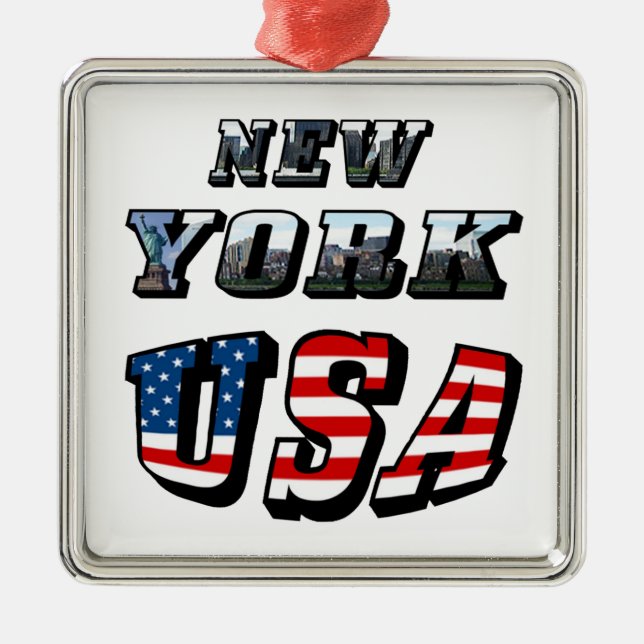 New York Picture and USA Flag Text Metal Tree Decoration (Front)