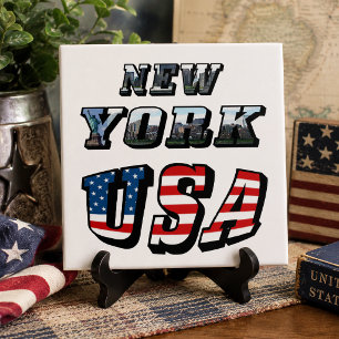 New York Picture and USA Flag Text Tile