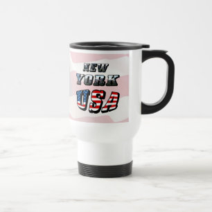New York Picture and USA Flag Text Travel Mug