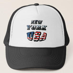 New York Picture and USA Flag Text Trucker Hat