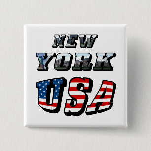 New York Picture and USA Text 15 Cm Square Badge