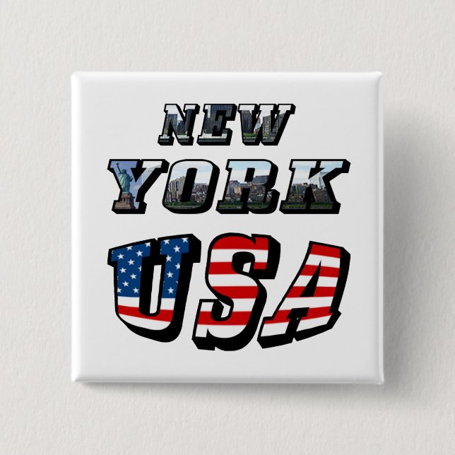 New York Picture and USA Text 15 Cm Square Badge (Front)