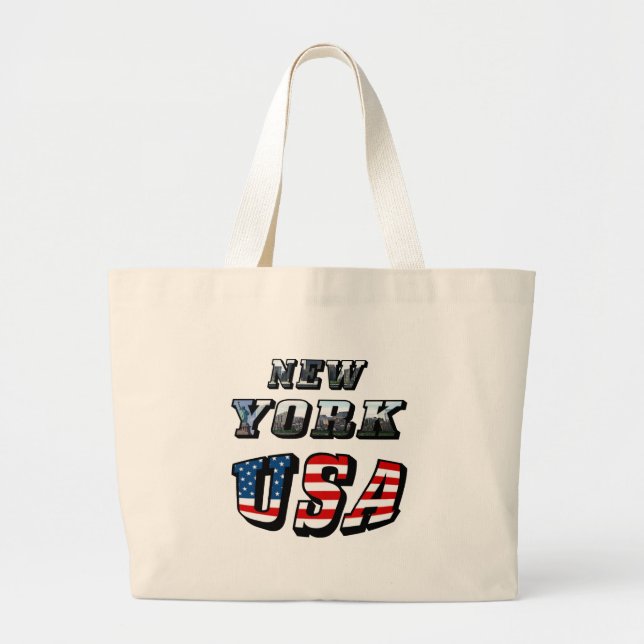 New York Picture and USA Text Large Tote Bag (Front)