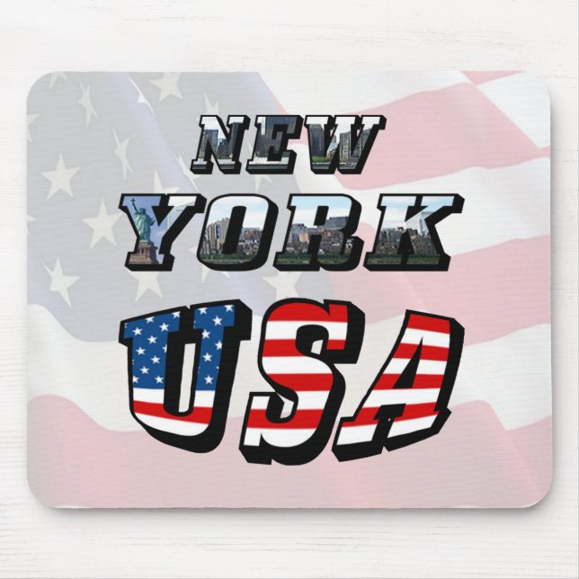 New York Picture and USA Text Mouse Mat (Front)