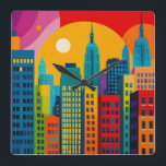 New York Pop Art Square Wall Clock<br><div class="desc">A colourful artwork of New York</div>