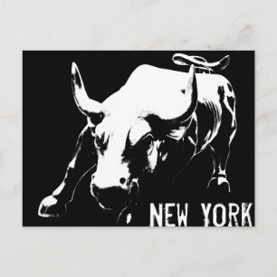 New York Postcard Bull Statue NYC Souvenir Card
