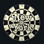 NEW YORK Retro Modern Black and Light Cream Dartboard<br><div class="desc">NEW YORK Retro Modern Black And Light Cream editable text Dart Board Game Including 6 Brass Darts 🎯Personalise with your text or name by selecting the personalisation option. Please let me know if you have additional questions and because Zazzle's customer support handles the customer experience you may reach Zazzle customer...</div>