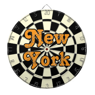 NEW YORK Retro Modern Orange text Black and Cream Dartboard