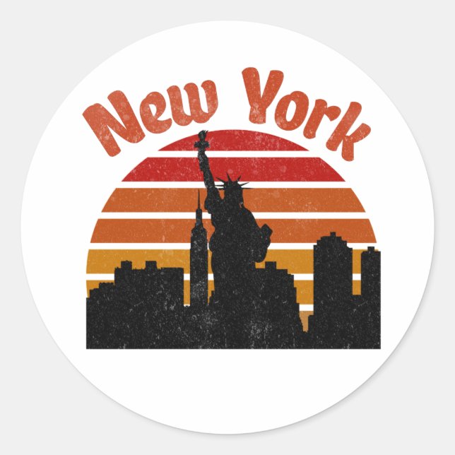 New York Retro Skyline  Classic Round Sticker (Front)