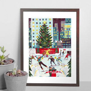 New York Rockefeller centre Christmas skating Poster