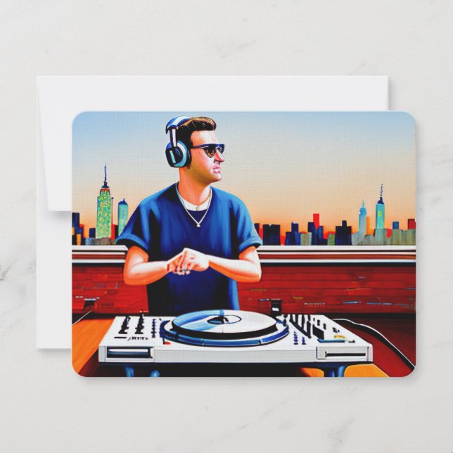 New York Roof Top Dj Thank You Card (Front)
