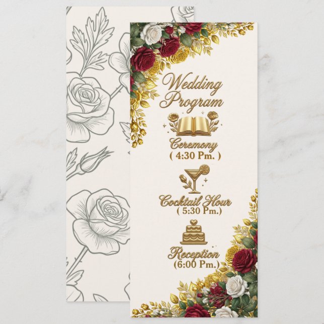 New York Rose Wedding Program Card (Front/Back)