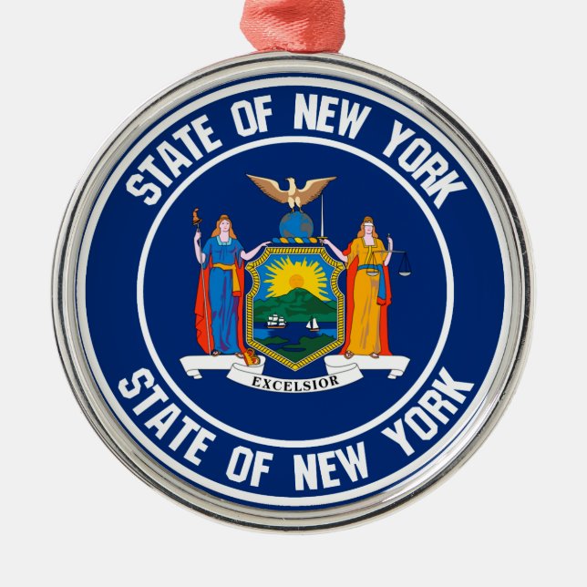 New York Round Emblem Metal Tree Decoration (Front)