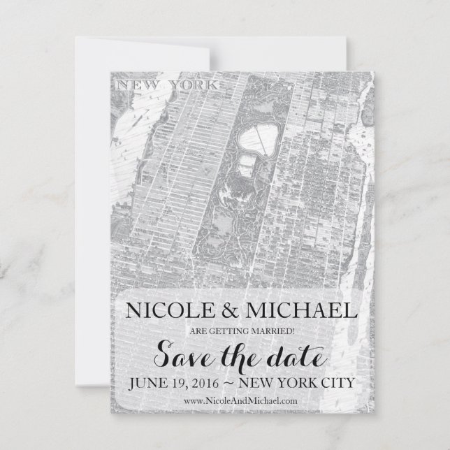 New York Save the Date - VIntage Map (Front)