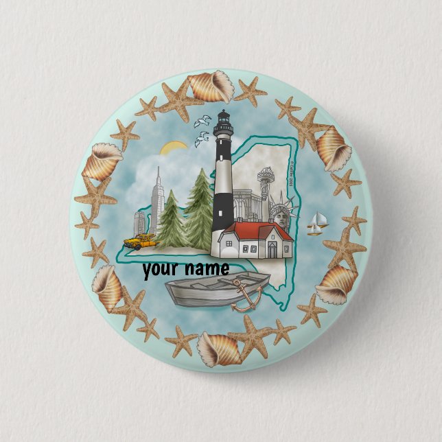 New York Shells Lighthouse pin button (Front)