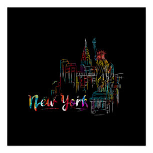 New York Sky Heartbeat Statue of Liberty I Love Ne Poster