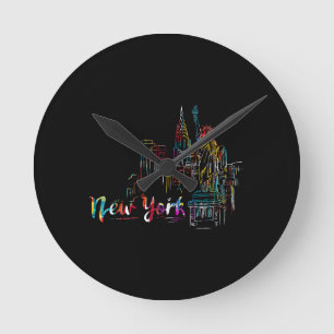 New York Sky Heartbeat Statue of Liberty I Love Ne Round Clock