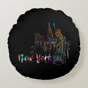 New York Sky Heartbeat Statue of Liberty I Love Ne Round Cushion