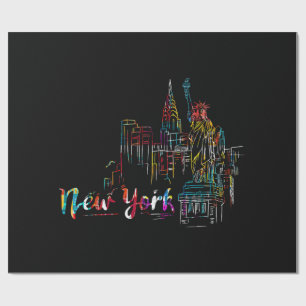 New York Sky Heartbeat Statue of Liberty I Love Ne Wrapping Paper