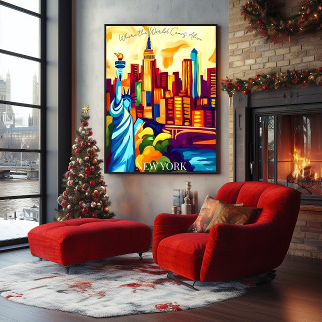 New York Skyline and Statue of Liberty in Fauvist Poster (Creator Uploaded)