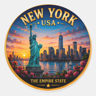 New York Skyline At Golden Hour Classic Round Sticker