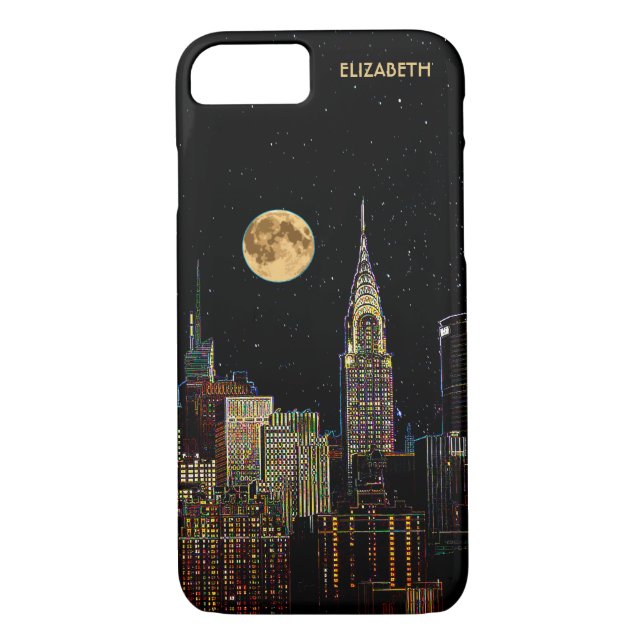 New York Skyline At Night With Full Moon Case-Mate iPhone Case (Back)