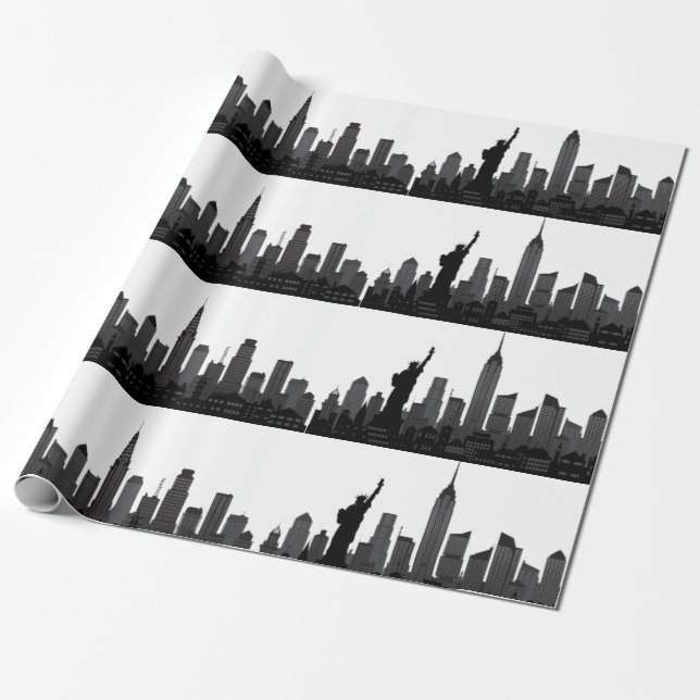 New York Skyline Black Big Apple Modern City Wrapping Paper (Unrolled)