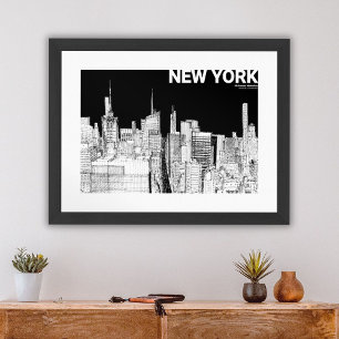 New York Skyline Black White Matte Art Poster