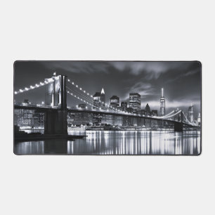 New York Skyline Brooklyn Bridge Monochrome Night Desk Mat