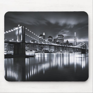 New York Skyline Brooklyn Bridge Monochrome Night Mouse Mat
