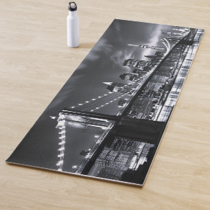 New York Skyline Brooklyn Bridge Monochrome Night Yoga Mat